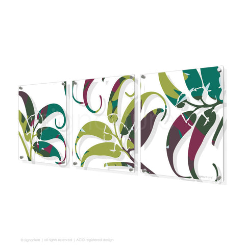 contemporary perspex art lizard island green triptych