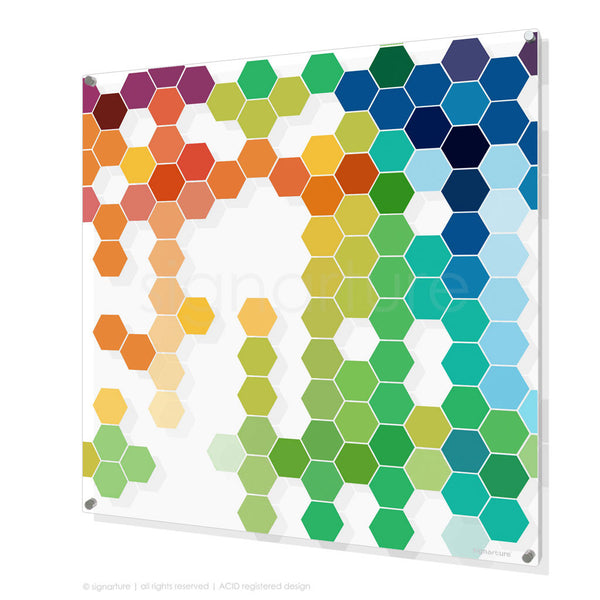 perspex plexiglas acrylic glass art geometric hexagon rainbow print ...