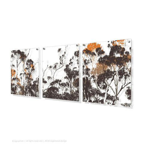 tree perspex art braidwood orange triptych